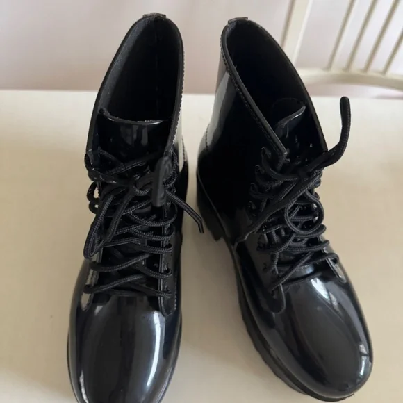 Jeffrey Campbell black ankle platform rain boots Goth rainboots s 7 womens shoes - Picture 9 of 11